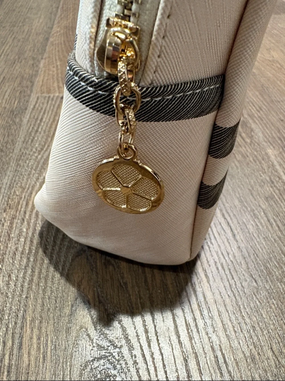 Cream Plaid Cosmetic Pouch with Black Check Detail